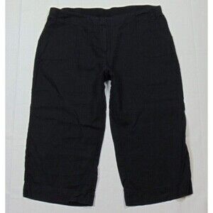 J Jill Black Cropped Pants Womens Plus Size 20 Pockets Casual 100% Linen Capri